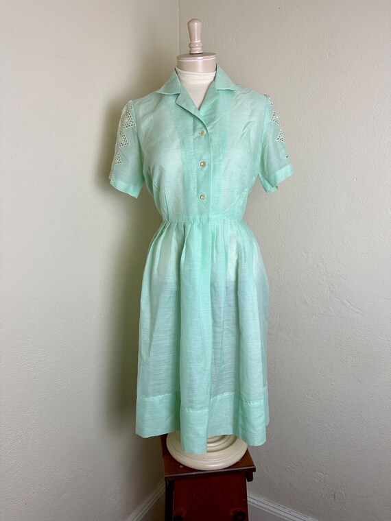 Vintage 1950s Darling Sheer Mint Green Lace Glori… - image 2