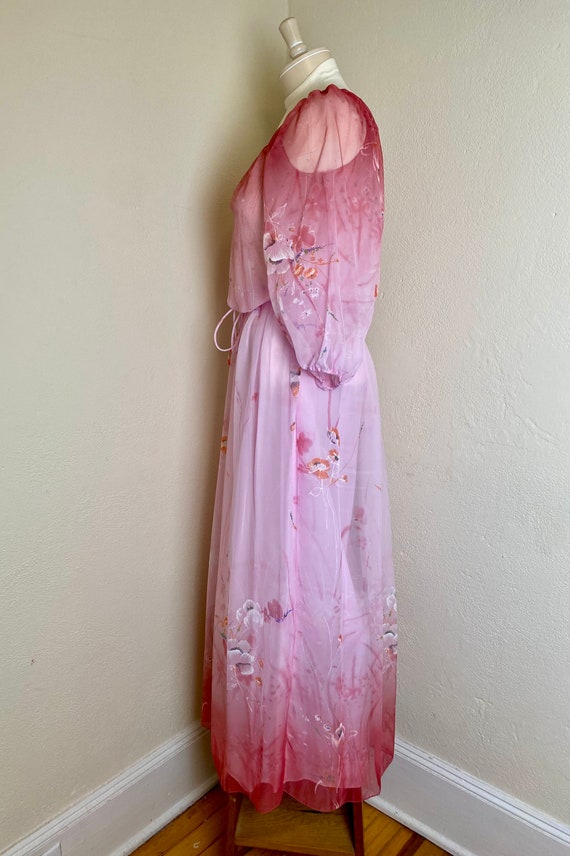 Vintage 70s Rose Pink Maxi Dress Puff Sleeve Chif… - image 10