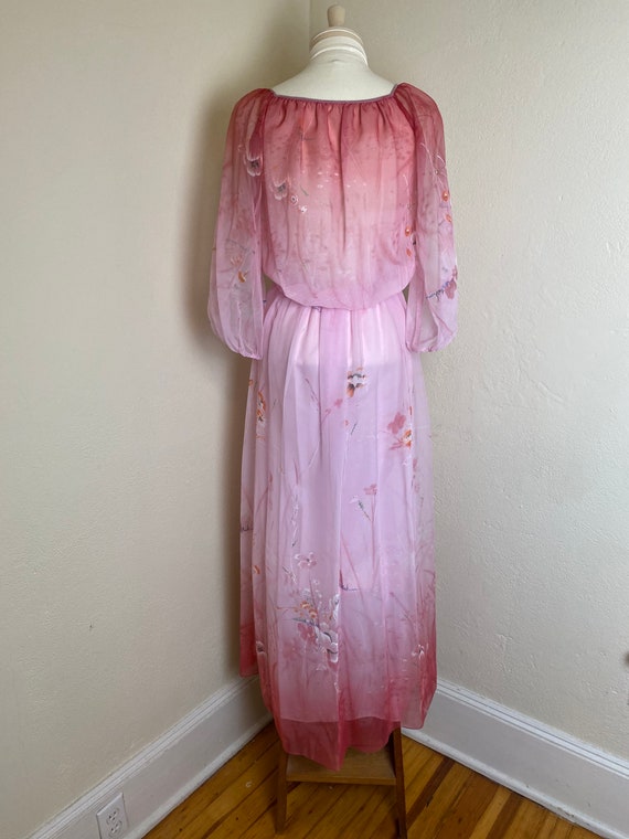 Vintage 70s Rose Pink Maxi Dress Puff Sleeve Chif… - image 4