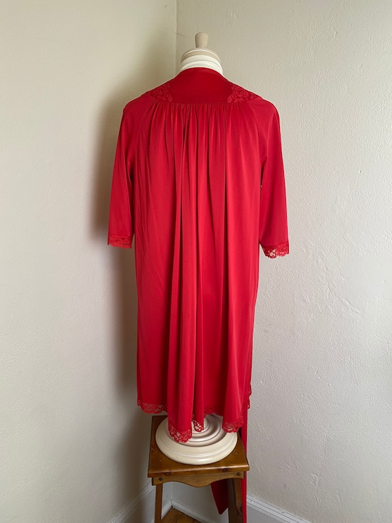 Vintage 60s 70s Shadow Line Red Pajama Set w Robe… - image 3