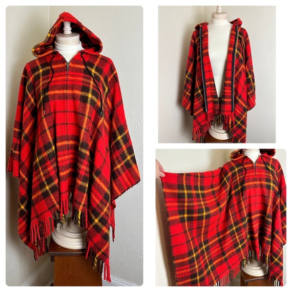 Vintage 1960s 1970s Mod Red Yellow Black Tartan W… - image 1