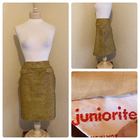 VTG 60s Juniorite NYC Yellow Brown Faux Leather M… - image 1