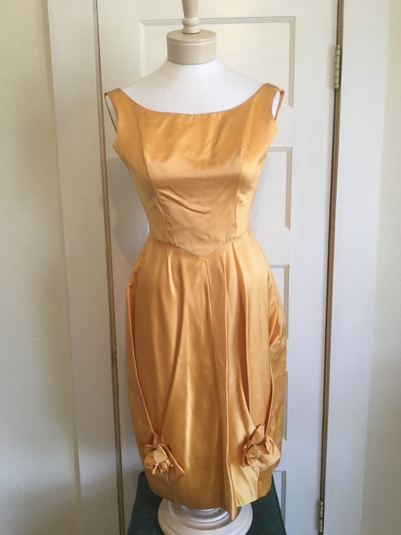 Vintage RARE 1950s Dress Sue Saunders Satin Tulip… - image 1