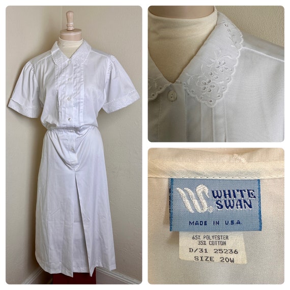 Vintage 1980's 1970's White Swan Uniforms Nurse Dress… Gem