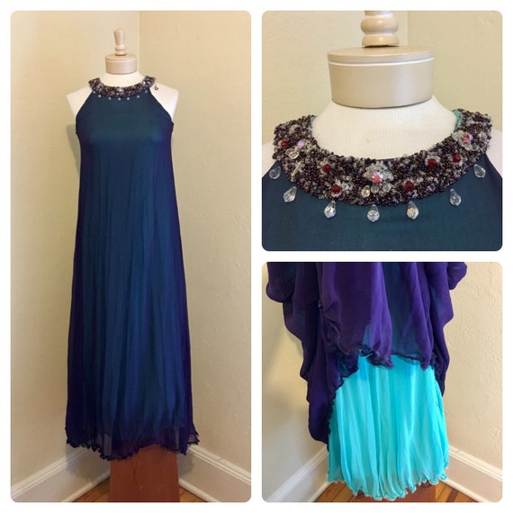 50's 60's STUNNING Indigo Purple & Aqua Overlay B… - image 1