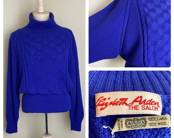 Vintage 1970’s ST. JOHN Marie Gray Navy Blue Gold Acrylic Knit Cardigan Sweater S 40's 50's Look