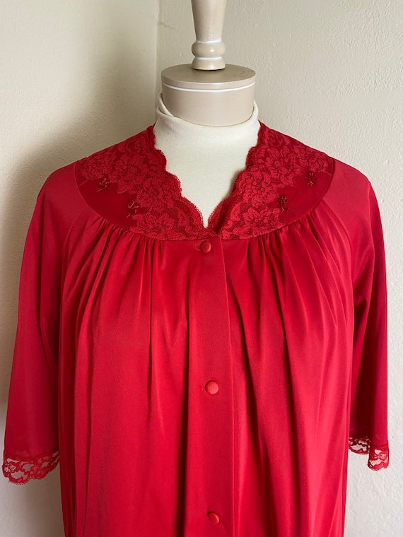 Vintage 60s 70s Shadow Line Red Pajama Set w Robe… - image 7