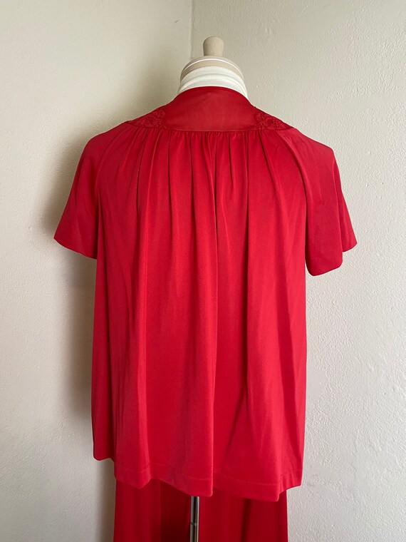 Vintage 60s 70s Shadow Line Red Pajama Set w Robe… - image 4