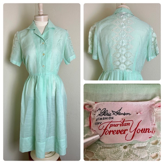 Vintage 1950s Darling Sheer Mint Green Lace Glori… - image 1