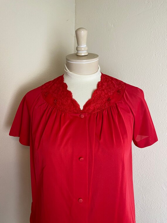 Vintage 60s 70s Shadow Line Red Pajama Set w Robe… - image 6