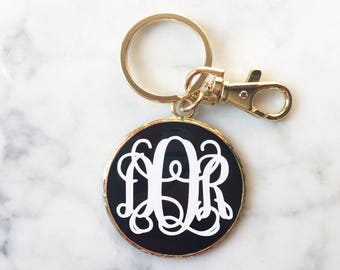 Personalized Black Enamel Disc Keychain