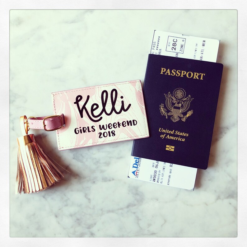 Personalized Leather Marble Luggage Tag with Tassel
