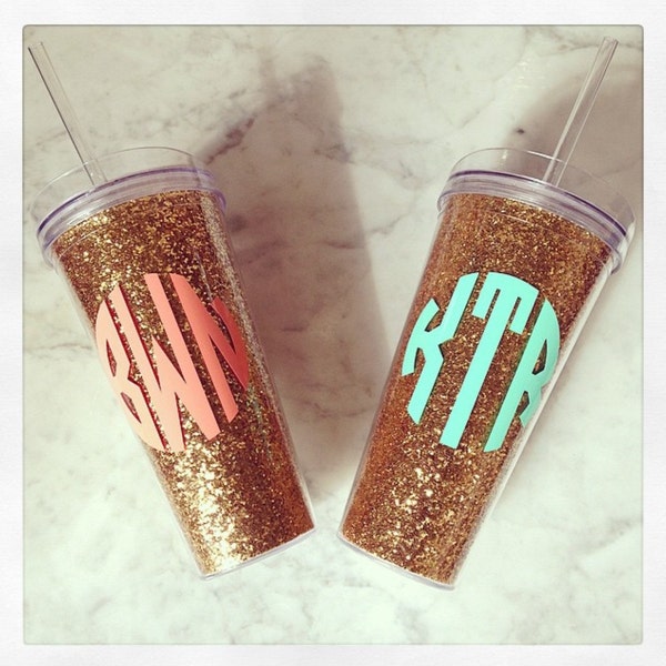 Personalized 22oz Acrylic Double Wall Tumbler w/Straw {Gold Glitter}