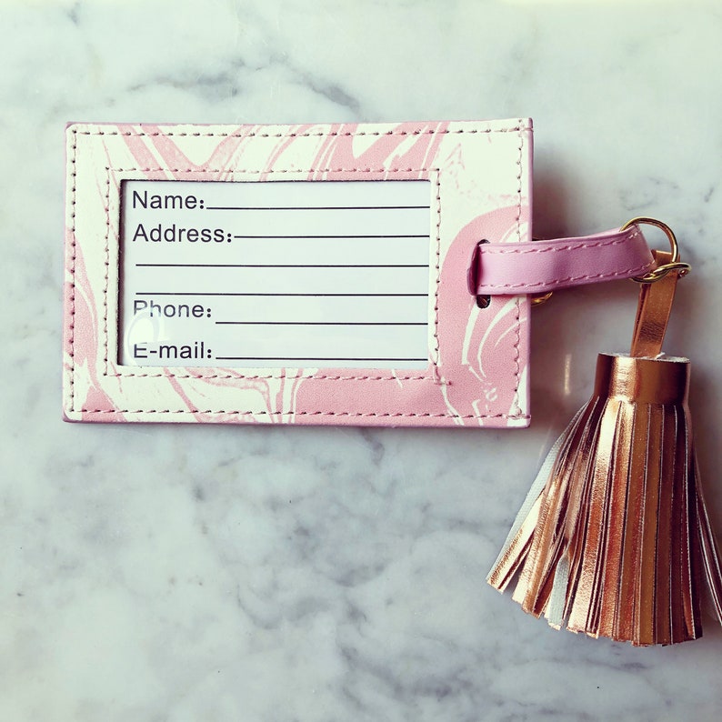 Personalized Leather Marble Luggage Tag with Tassel