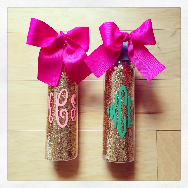 Personalized 18oz Loop Water Bottle Gold Glitter image 1