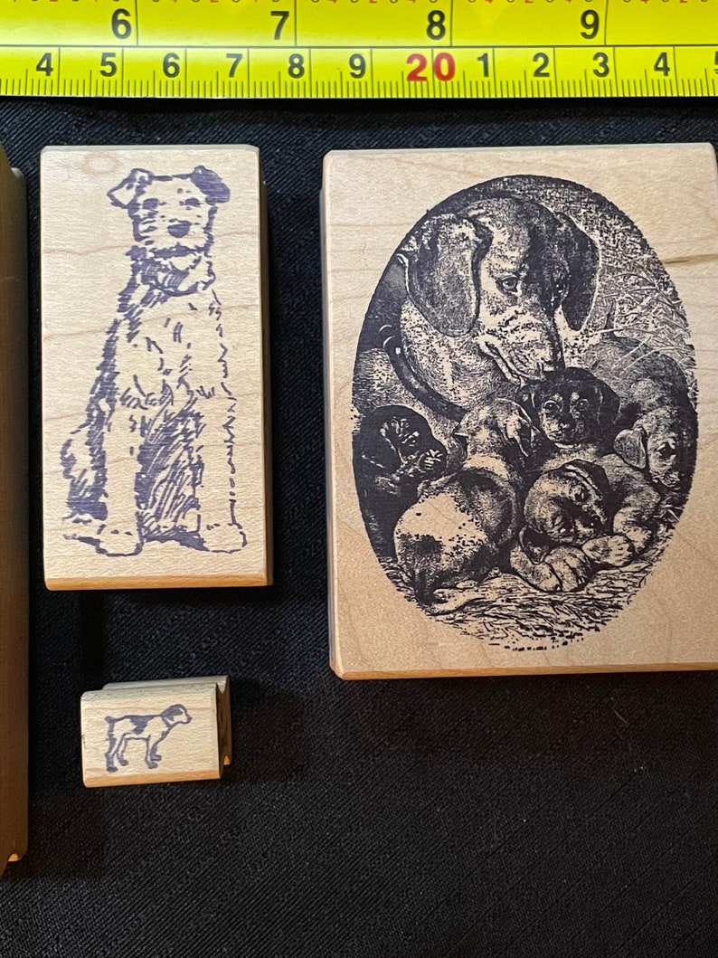 lot of 5 stamps stamps wood with rubber dog theme scrapbooking crafts party