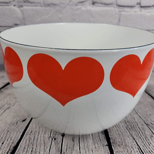 Hearts Enamel Bowl - Kaj Franck - Finel Arabia - Finland - Red - Metal - 8,25 diameter