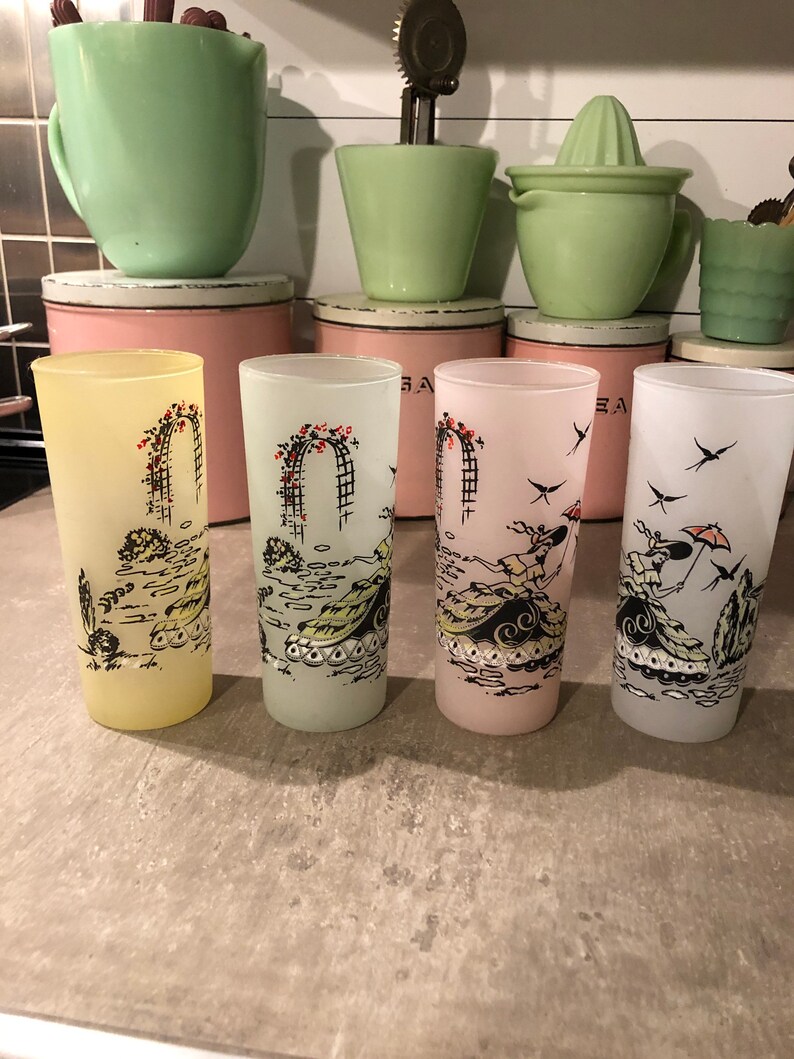 4 Vintage Tom Collins 195060 Lady Glasses With Umbrella / Farmhouse Etsy