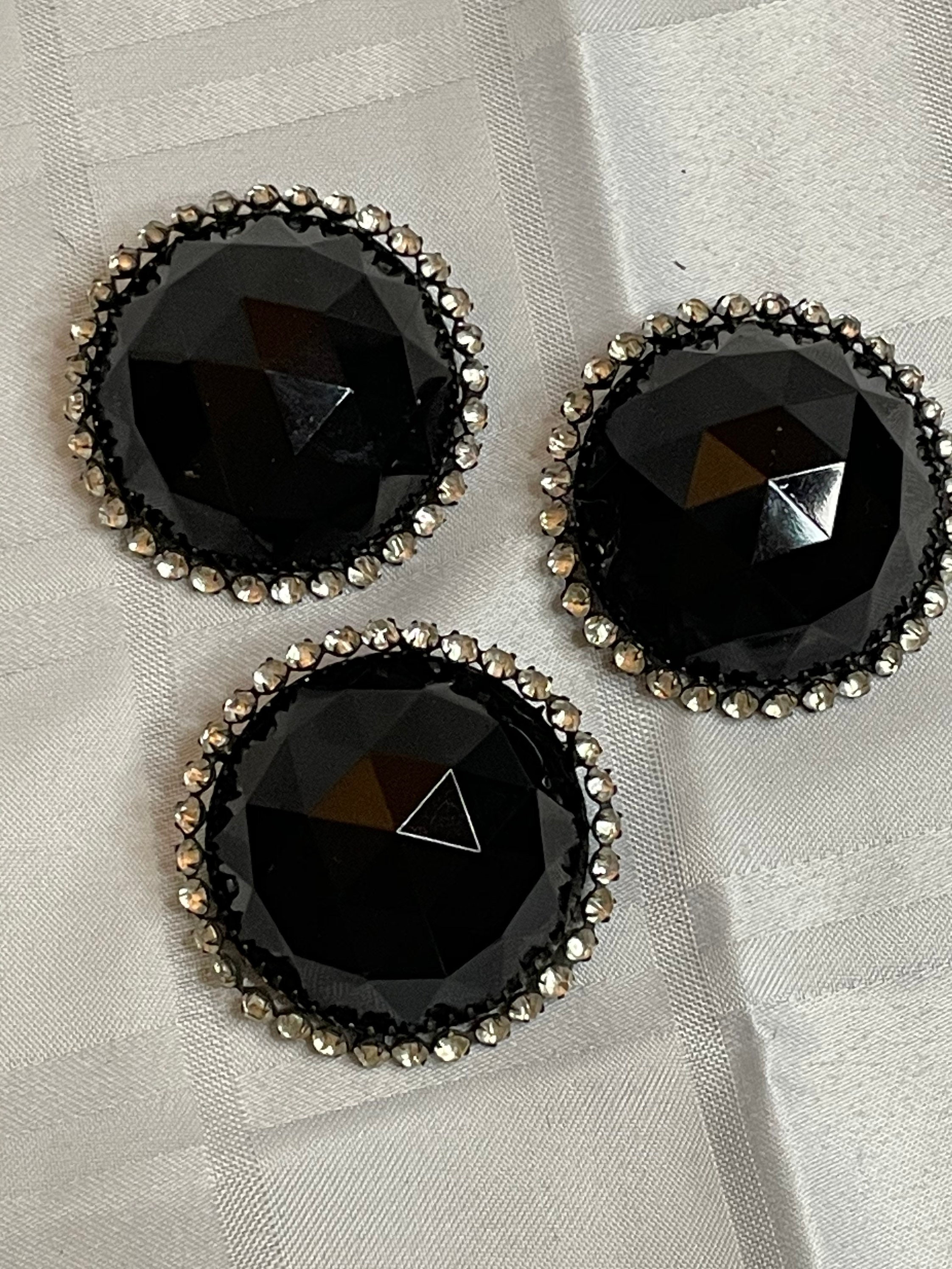 Broche Vintage Rare Cabochons Facettes Vert Et Orange - Bijou Ancien 1839, Occasion