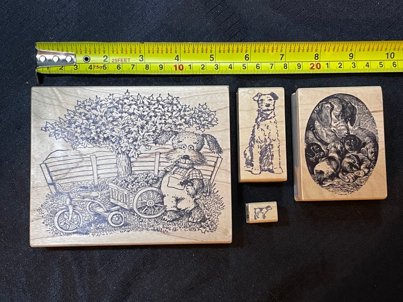 lot of 5 stamps stamps wood with rubber dog theme scrapbooking crafts party