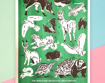 A3 Risograph British Wildlife Print