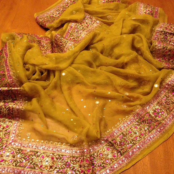 Beautiful Gold Sequined Sari Material