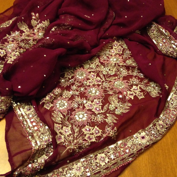 Burgandy Sequined Sari