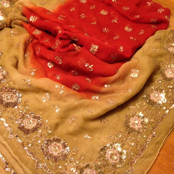 Gold and Rust Decorated Silk Sari