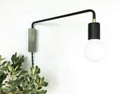 Swing Arm Wall Sconce Matte Black Corded Simple Installation Modern Wall Sconce Plug In Switch Concrete Lighting Fixture Adjustable