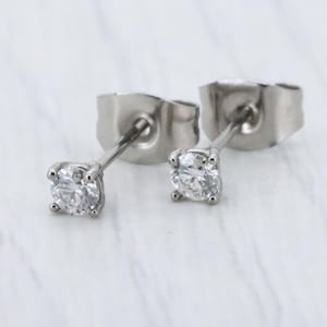 GENUINE Moissanite 3mm stud earrings, available in pure titanium, white gold and surgical steel