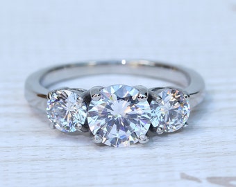 On Sale! Man Made Diamond Simulant Trilogy ring available in white gold or Titanium - engagement ring - wedding ring