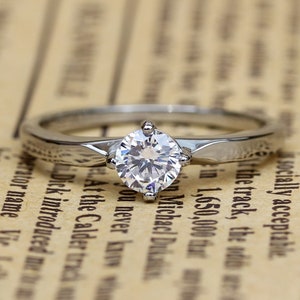 Genuine White Moissanite solitaire ring available in Titanium or white gold - engagement ring - wedding ring