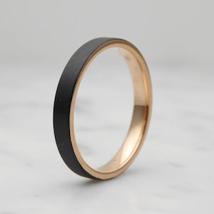 2mm Black Brushed titanium & 18k rose gold wedding ring band for men and women