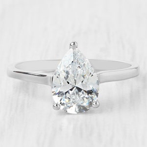 1.7ct Pear Cut Solitaire cathedral ring in Titanium or White Gold - Moissanite or Simulated diamond