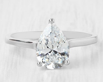 1.7ct Pear Cut Solitaire cathedral ring in Titanium or White Gold - Simulated diamond