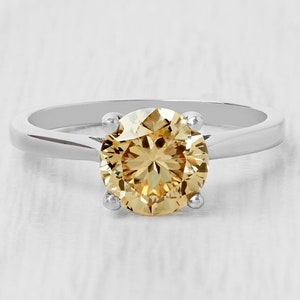 0.50 to 2ct Certified Champagne Moissanite cathedral solitaire ring in Titanium or White Gold filled - engagement ring - wedding ring