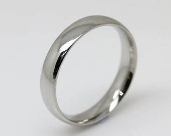 Anillo de boda con banda lisa de acero quirúrgico de 4 mm, ajuste cómodo/forma de corte