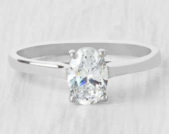 0.7ct Oval Cut Solitaire cathedral ring in Titanium or White Gold - Moissanite or Simulated diamond