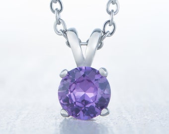 Lab Alexandrite Pendant Necklace - in 4mm, 5mm, 6mm, 7mm - Available in white gold or titanium