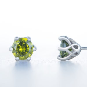 Natural Peridot stud earrings, available in titanium, white gold and surgical steel 4mm, 5mm and 6mm sizes