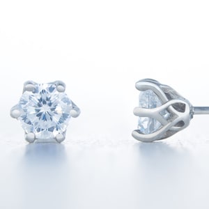 Flower and Hearts Cut Man Made Diamond Simulant stud earrings, available in titanium, white gold and surgical steel 4mm, 5mm or 6mm sizes