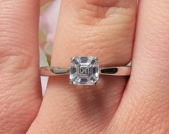 Bague Asscher Moissanite 1.2ct en or massif 9k, 14k, 18k Rose, jaune, or blanc - bague de fiançailles sertie cathédrale