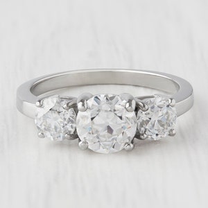 Genuine moissanite Old European Cut  3 stone Trilogy Ring in White Gold or Titanium  - engagement ring - handmade ring