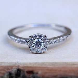 Natural White Sapphire Solitaire Engagement Ring - Available in Sterling Silver or White Gold - Handmade
