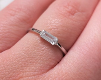 Man Made Diamond Simulant Radiant cut solitaire ring available in white gold or Silver - stacking ring - wedding band