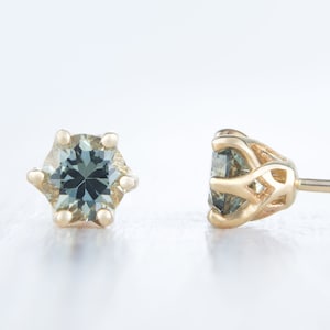 Natural Green Sapphire Solid Gold stud earrings, yellow, rose, white gold 4mm & 5mm sizes