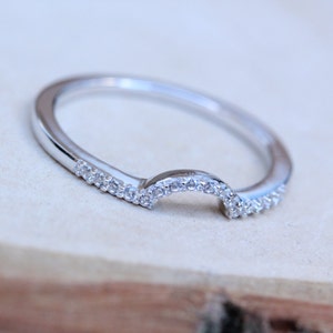 Genuine Moissanite curved Half Eternity ring band - Available in Sterling Silver and White Gold Filled - Handmade