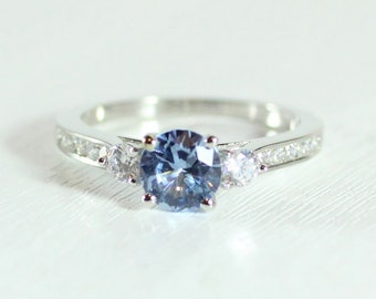 Aquamarine 3 stone Trilogy ring with moissanites ring available in solid gold - engagement ring