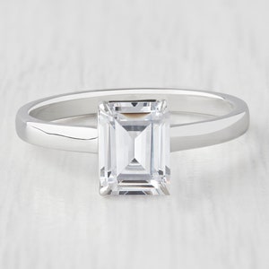 1.9ct Emerald cut man made diamond solitaire ring available in Sterling Silver or White Gold Filled - engagement ring