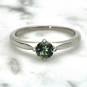 Natural Green Sapphire solitaire ring - available in titanium or white gold - engagement ring - wedding ring